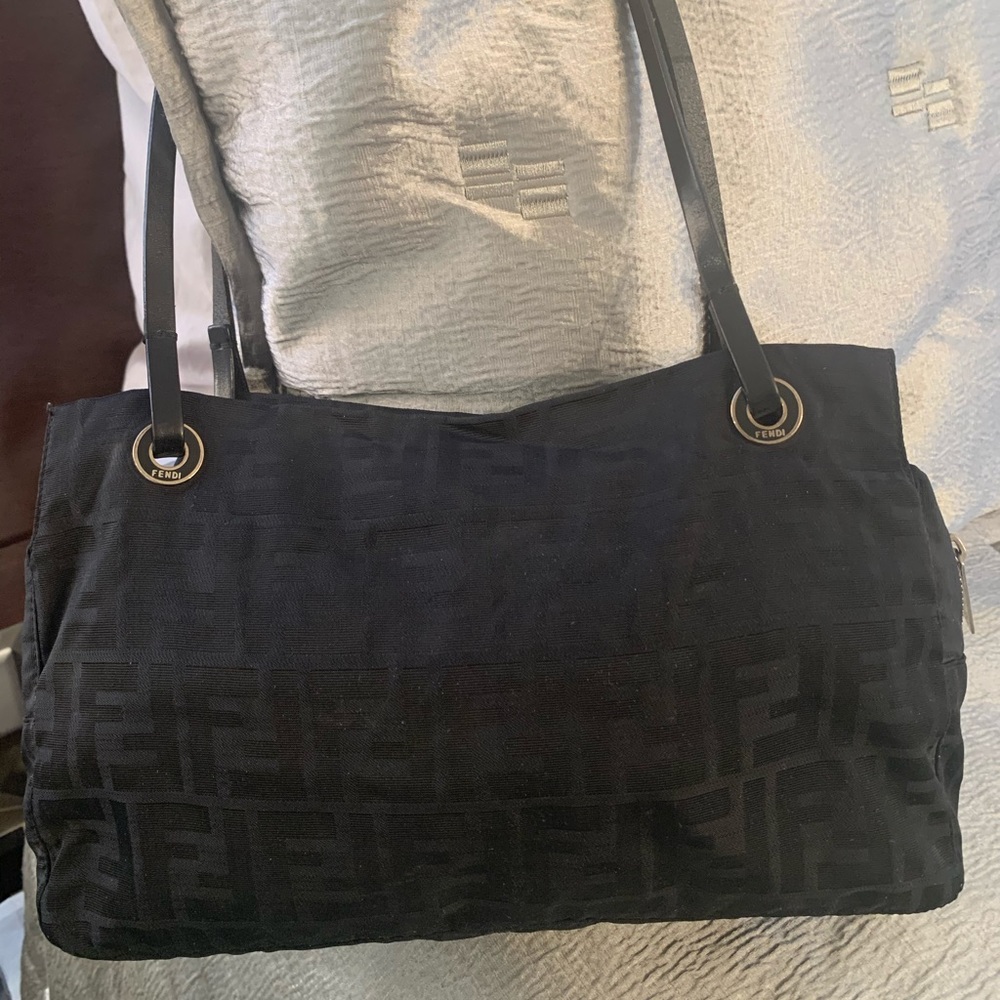 Vintage black Zucca canvas with leather handbag